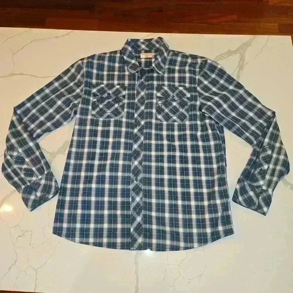 True Religion Mens Horseshoe Plaid Long Sleeve Button Down Shirt Green Size XL